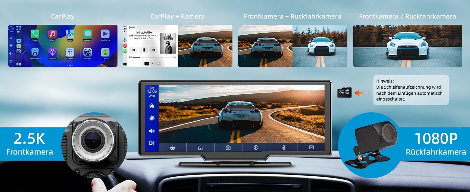 10,26 Zoll Android Auto Bildschirm Apple Carplay Display