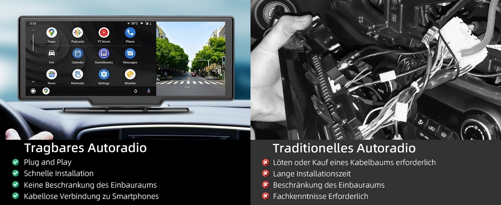 10,26 Zoll Android Auto Bildschirm Apple Carplay Display