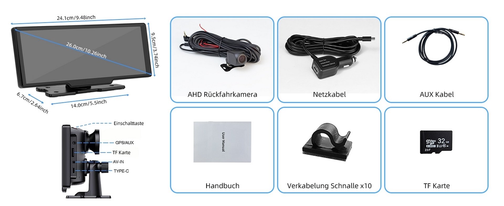 10,26 Zoll Android Auto Bildschirm Apple Carplay Display