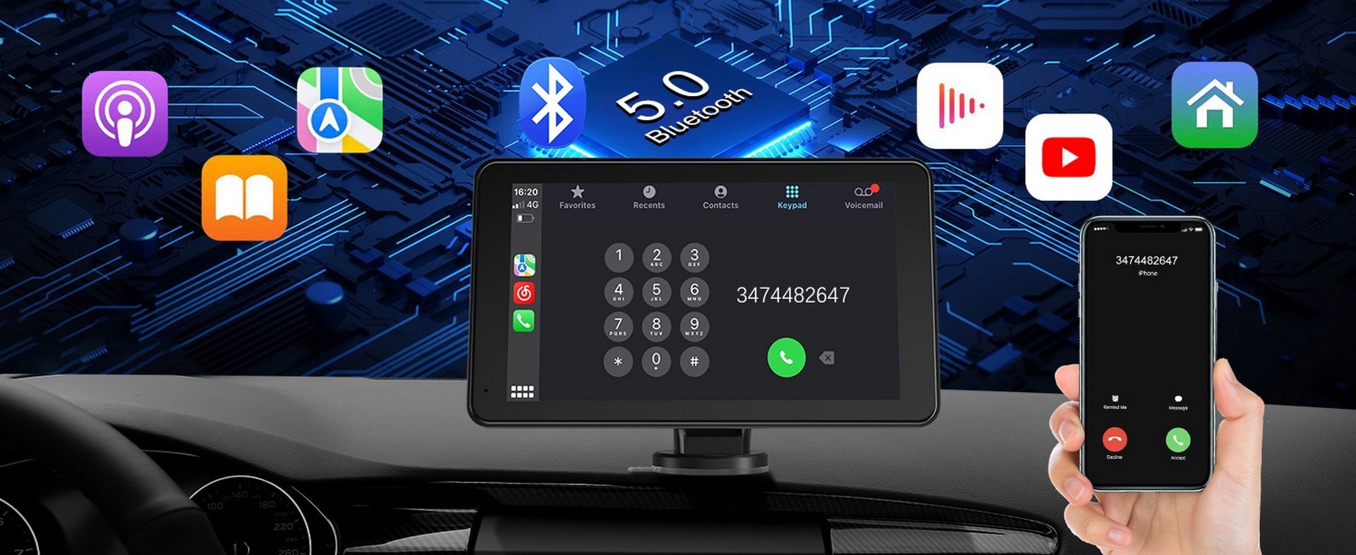 Tragbarer 7-Zoll-Apple Carplay Android Auto-Bildschirm/Monitor