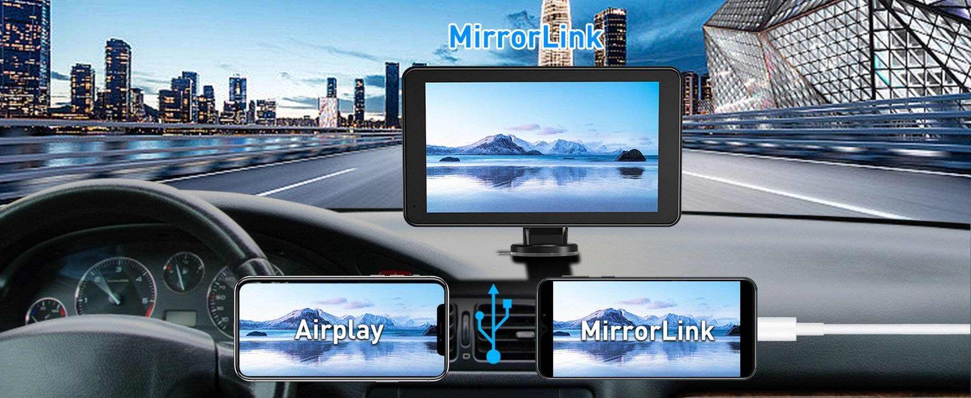 Tragbarer 7-Zoll-Apple Carplay Android Auto-Bildschirm/Monitor