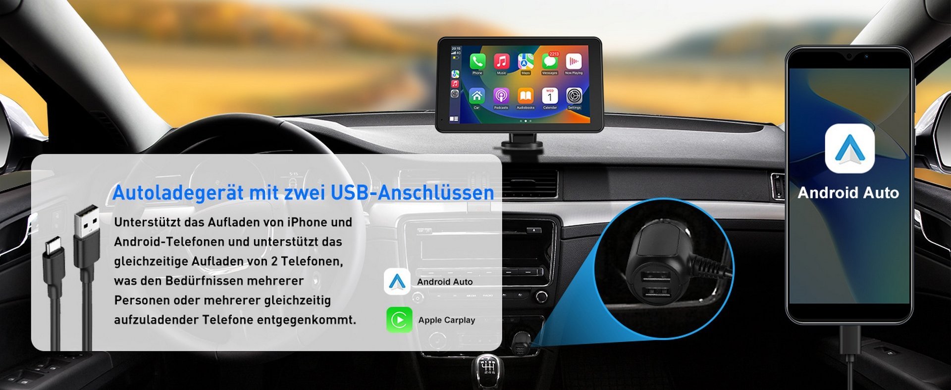 Tragbarer 7-Zoll-Apple Carplay Android Auto-Bildschirm/Monitor