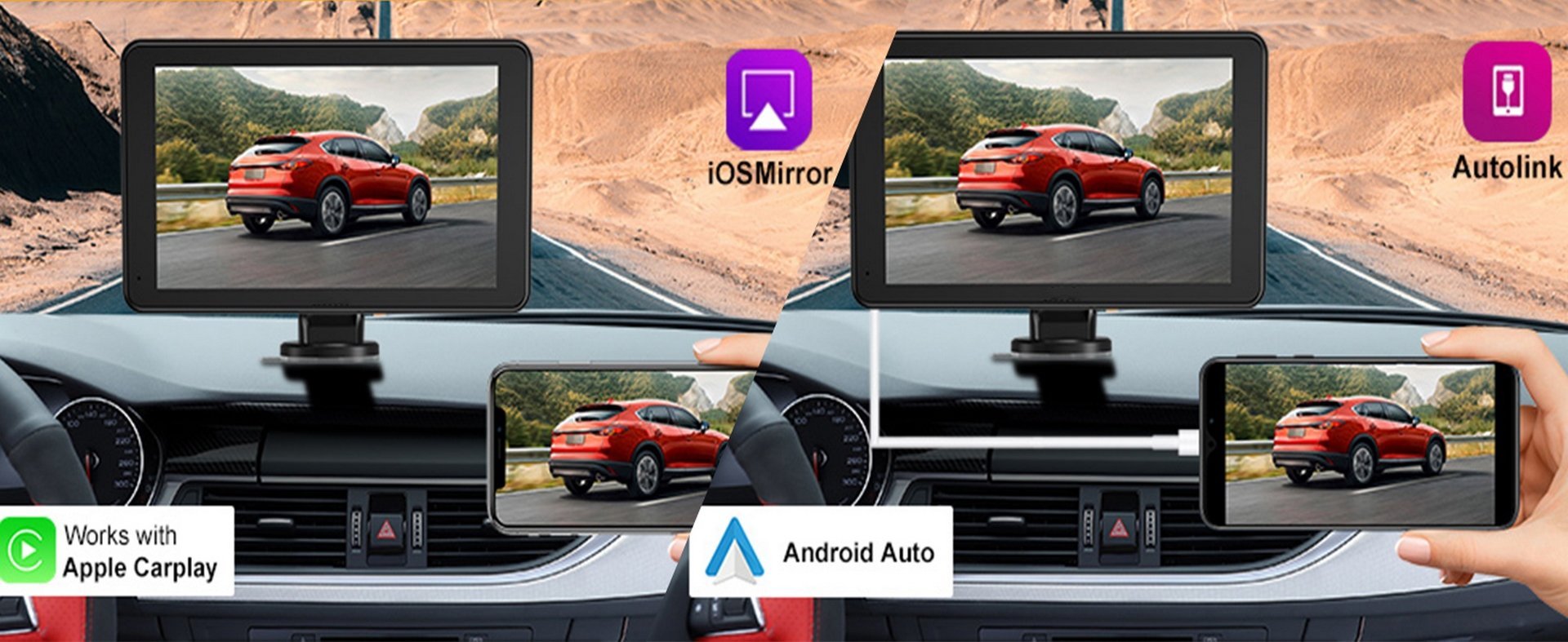 Tragbarer 7-Zoll-Apple Carplay Android Auto-Bildschirm/Monitor