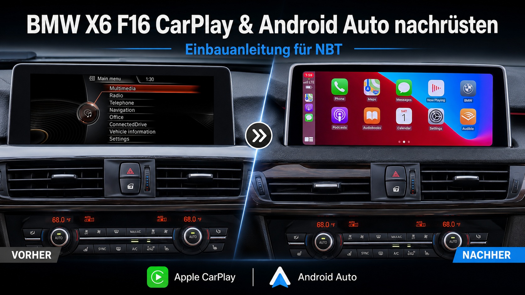BMW X6 F16 CarPlay Android Auto nachrüsten – Einbauanleitung für NBT