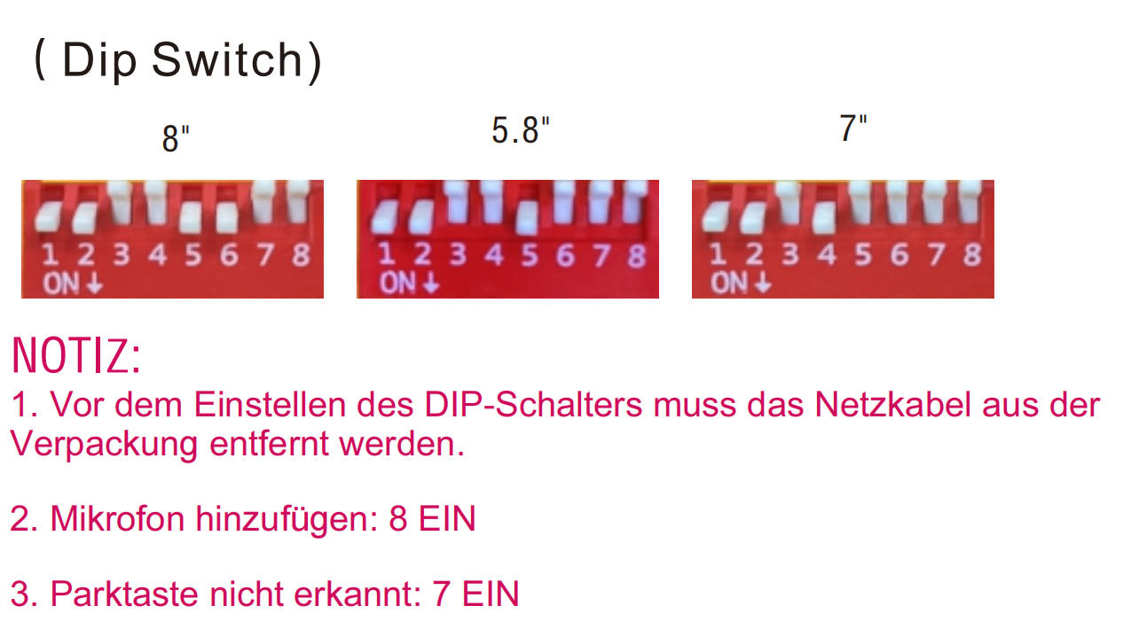 DIP-Schalter-Tabelle für VW Golf 7 (je nach Bildschirmgröße)