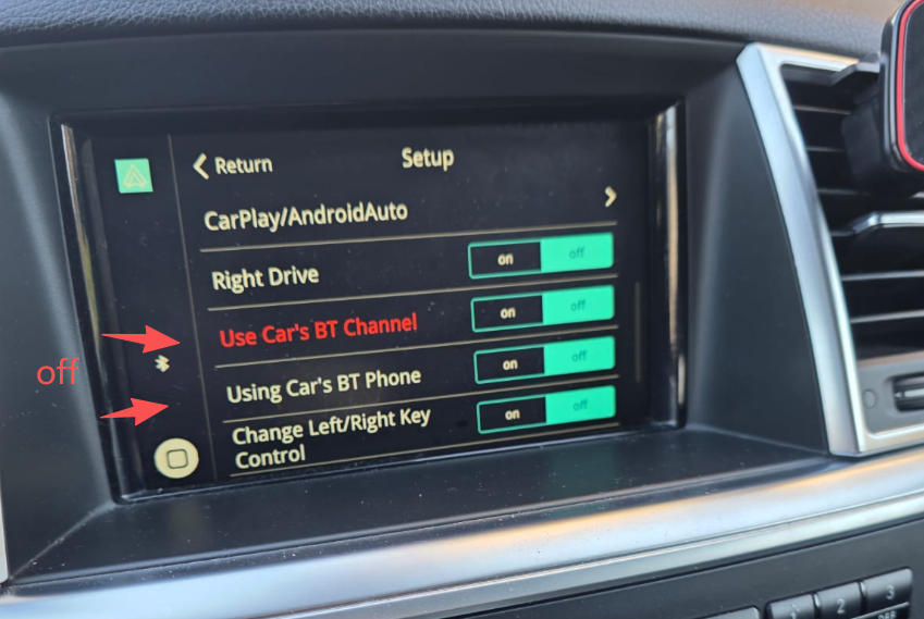 Use Car's BT Channel & Using Car's BT Phone - OFF