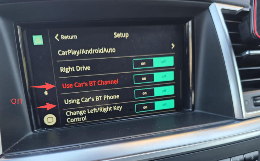 Use Car's BT Channel & Using Car's BT Phone - ON