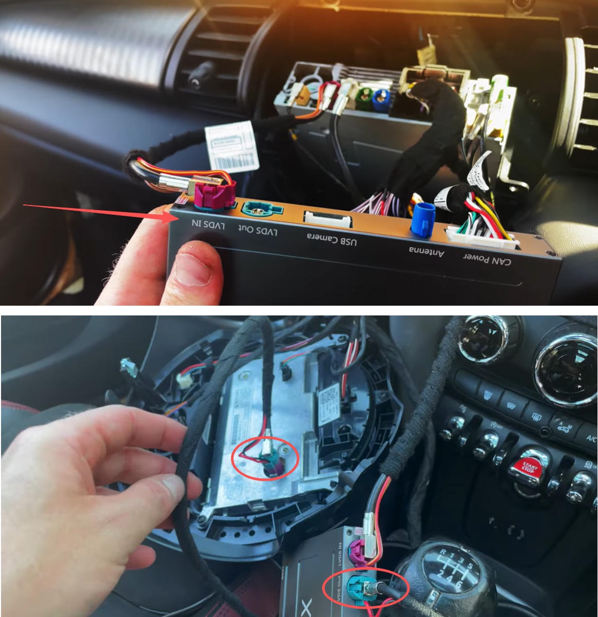 LVDS-Kabel vom Bildschirm und CarPlay Modul verbinden