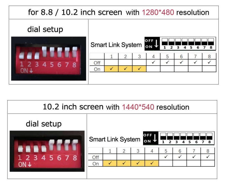 DIP-Schalter Tabelle für MINI EVO CarPlay Modul