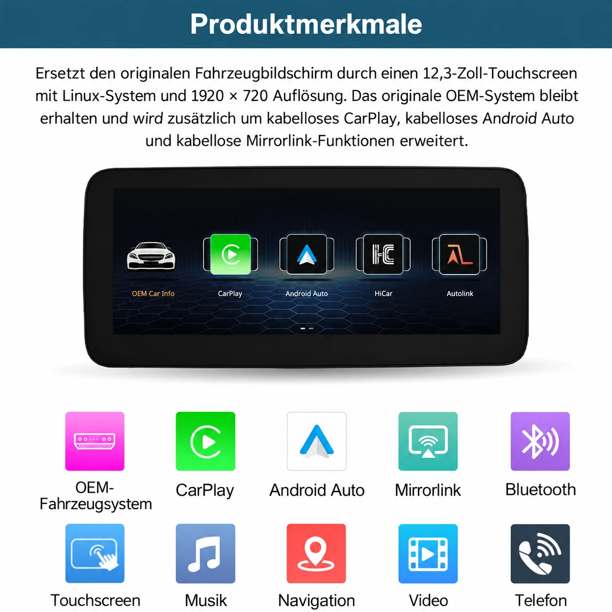 Mercedes-Benz ML/GL 12,3-Zoll-Linux-Display mit CarPlay & Android Auto 2012-2015 – Bild 3