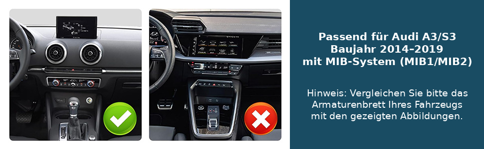 Kompatibilitätsprüfung für Audi A3/S3 CarPlay-Display anhand des originalen Armaturenbretts