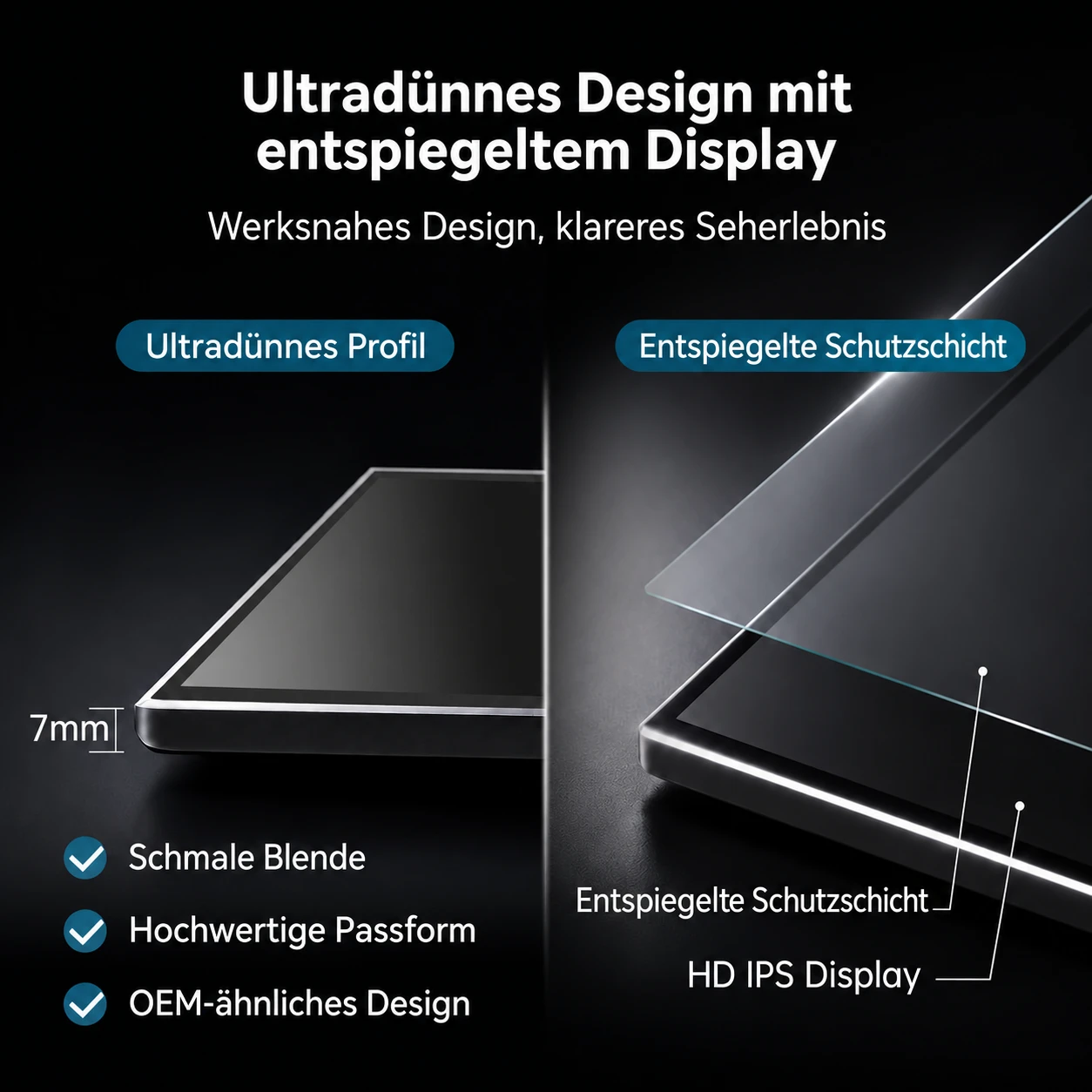 Ultradünnes Audi A3/S3 Linux-IPS-Display mit schmalem Rahmen und entspiegelter Bildschirmoberfläche