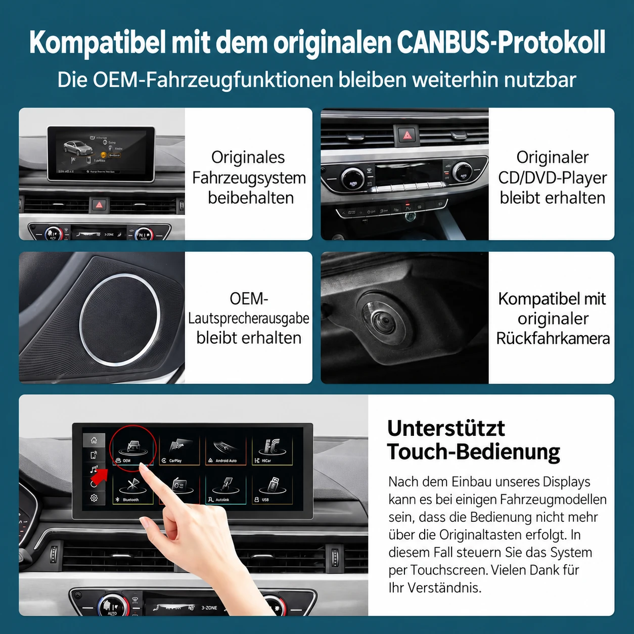 Audi A4 A5 Linux-Display mit Erhalt des originalen MIB-Systems, der Lautsprecher und Rückfahrkamera