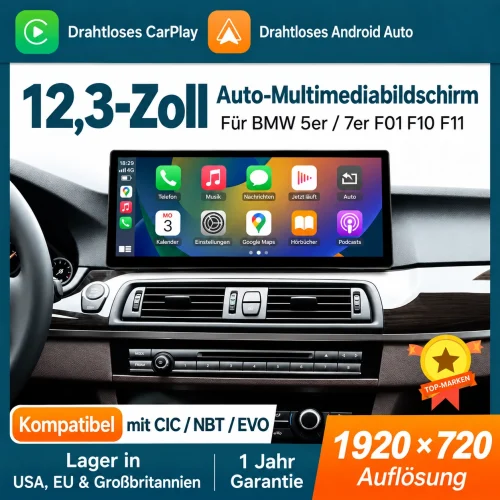 Thecarplay 12,3-Zoll-Linux-Multimediabildschirm für BMW 5er und 7er mit Apple CarPlay, Android Auto und 1920 × 720 Pixel Auflösung