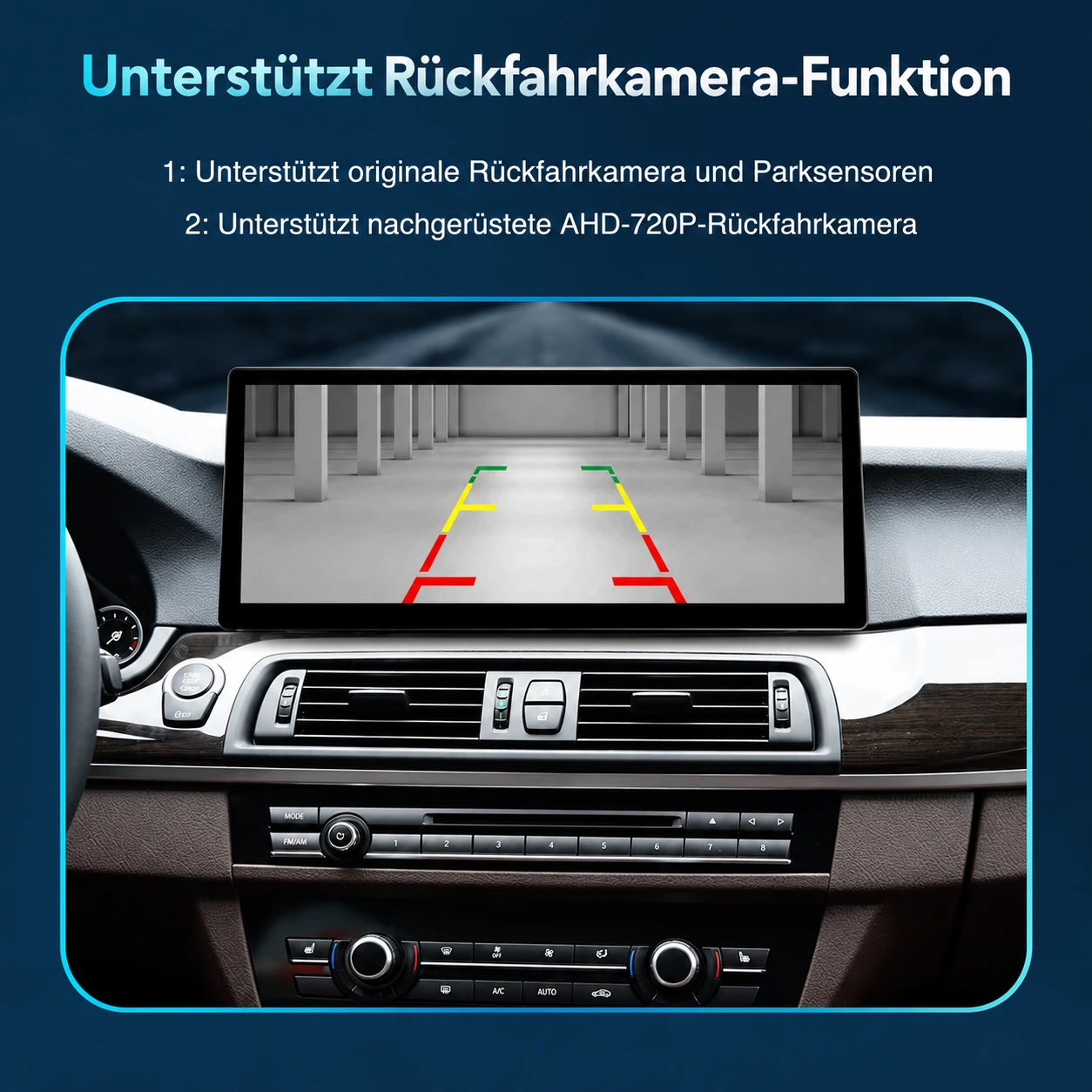 BMW 7er Linux-Touchscreen mit Rückfahrkamera-Anzeige, Einparkhilfslinien und Unterstützung der originalen Parksensoren