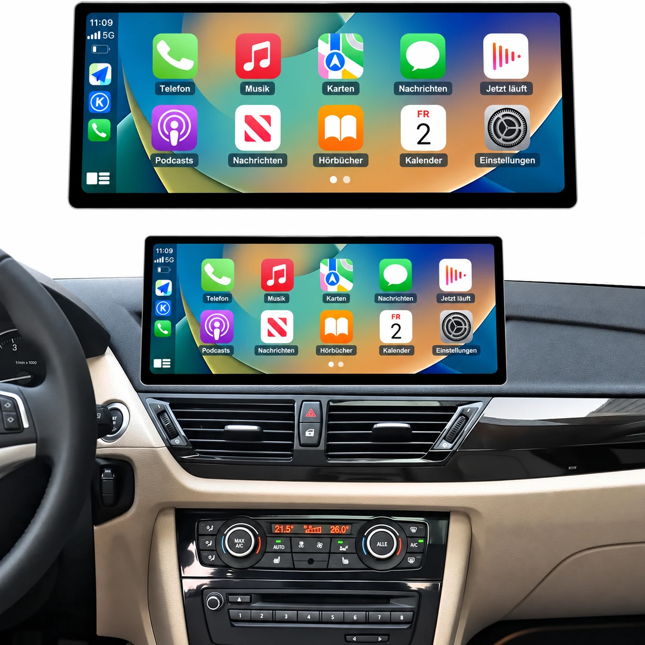 BMW X1 E84 mit nachgerüstetem 12,3 Zoll Touchscreen und kabellosem Apple CarPlay