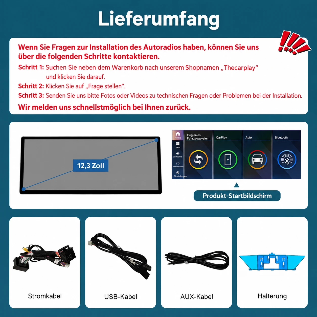 Lieferumfang des Thecarplay 12,3 Zoll Linux-Displays für BMW X1 E84 mit CIC-System