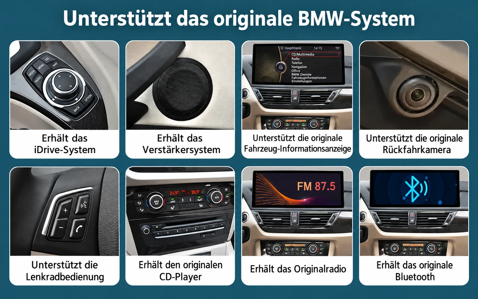 BMW X1 E84 Linux-Display mit Unterstützung für originale Funktionen wie iDrive, Lenkradbedienung und Rückfahrkamera