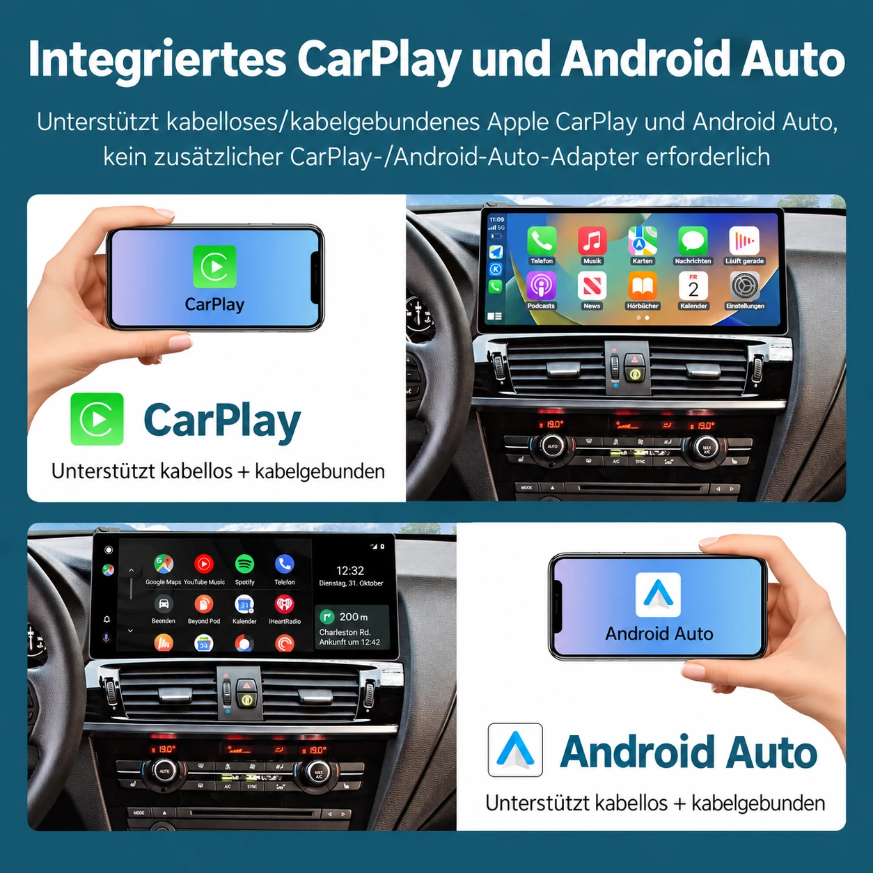Linux-Display für BMW X3 F25 und X4 F26 mit integriertem kabellosem und kabelgebundenem Apple CarPlay und Android Auto