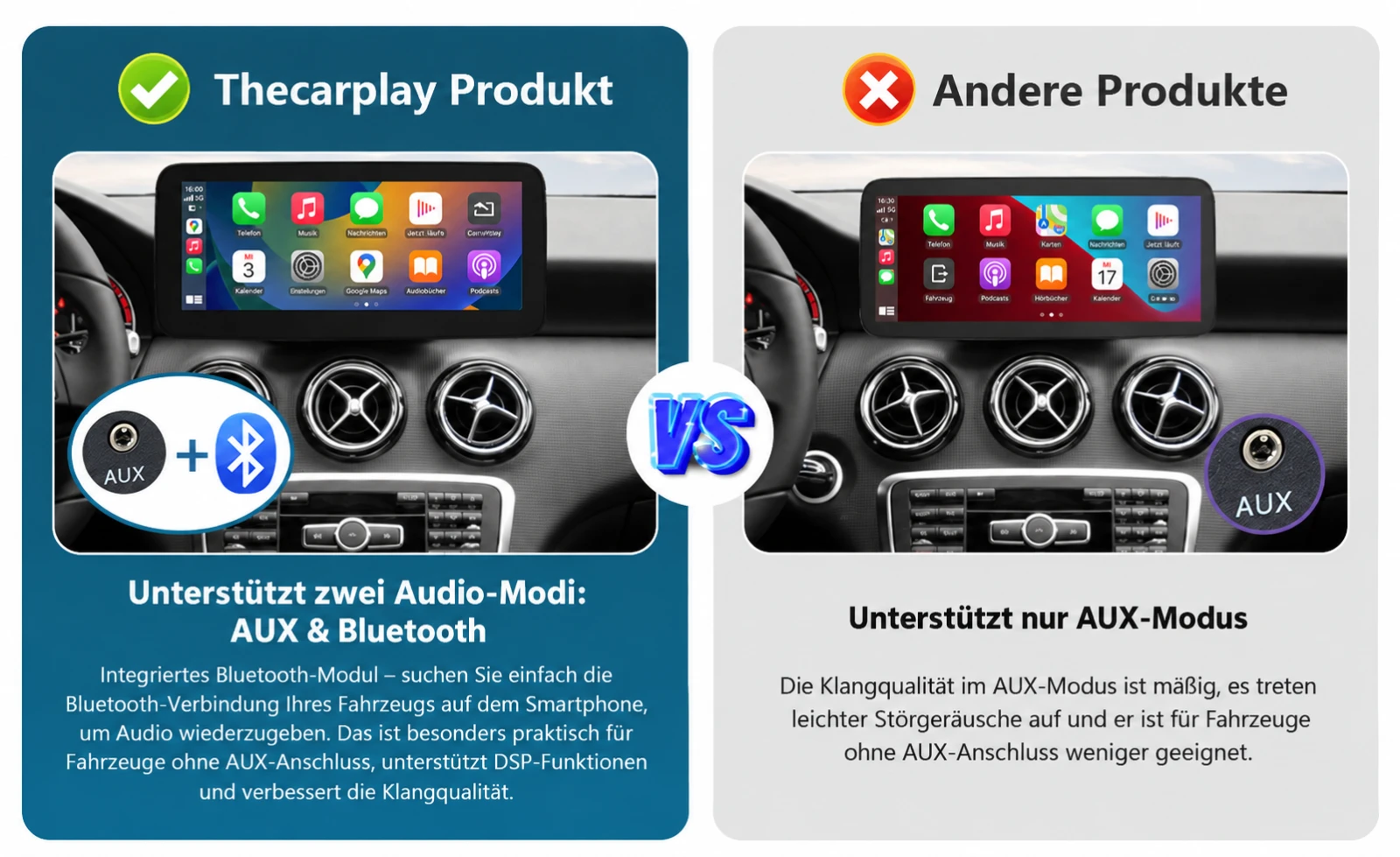 Unterstutzt zwei Audio-Modi:AUX &Bluetooth