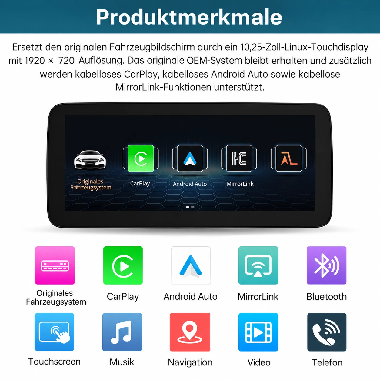 Mercedes-Benz A/B-Klasse, CLA & GLA (2013-2015) 10,25-/12,3-Zoll-Linux-Display mit CarPlay & Android Auto – Bild 3