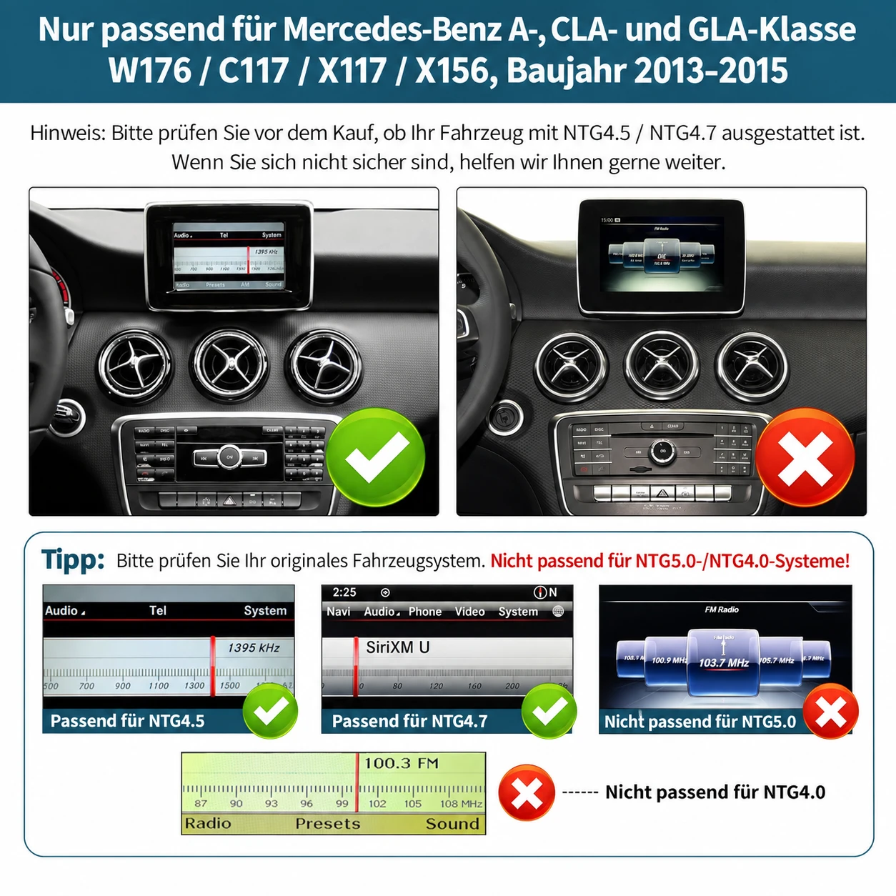 Mercedes-Benz A/B-Klasse, CLA & GLA (2013-2015) 10,25-/12,3-Zoll-Linux-Display mit CarPlay & Android Auto – Bild 2