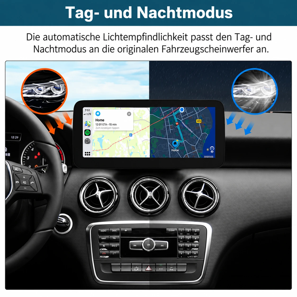 Mercedes-Benz A/B-Klasse, CLA & GLA (2013-2015) 10,25-/12,3-Zoll-Linux-Display mit CarPlay & Android Auto – Bild 6