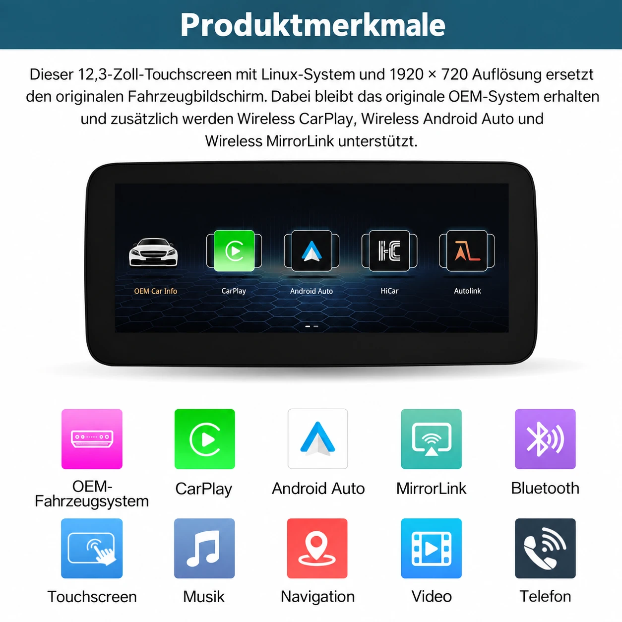 Mercedes-Benz GLK X204 (2008-2015) 10,25-/12,3-Zoll-Linux-Display mit CarPlay & Android Auto – Bild 4