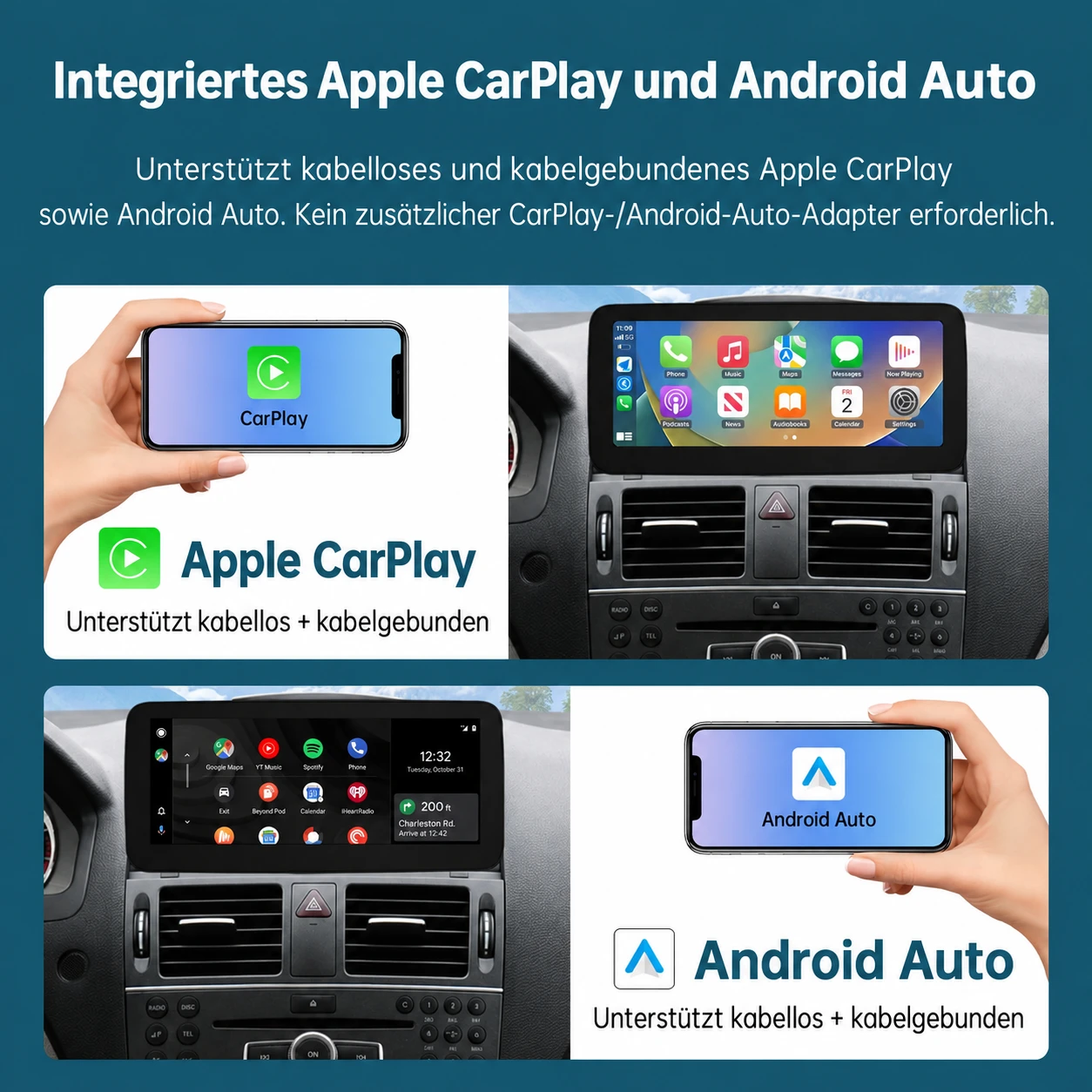 Mercedes C-Klasse W204 10,25/12,3 Zoll Linux CarPlay Display (2008–2010) – Bild 3