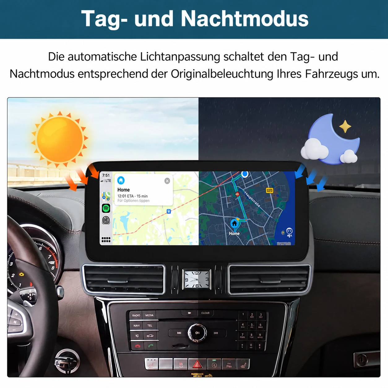 Mercedes-Benz GLE & GLS 12,3-Zoll-Linux-Display mit CarPlay & Android Auto (2016-2018) – Bild 7