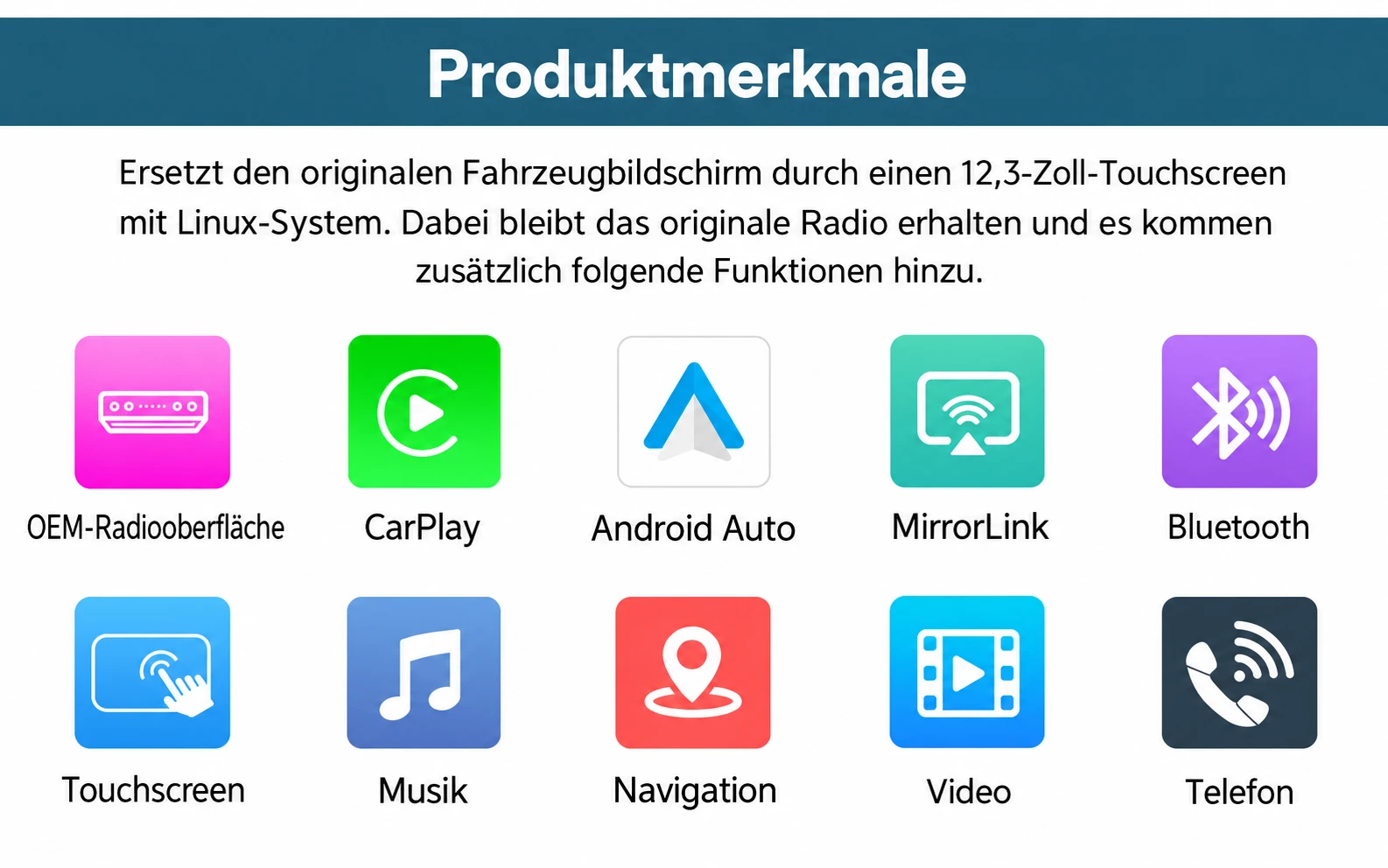 12,3-Zoll Linux CarPlay Display für Mercedes A-Klasse, CLA & GLA Produktmerkmale