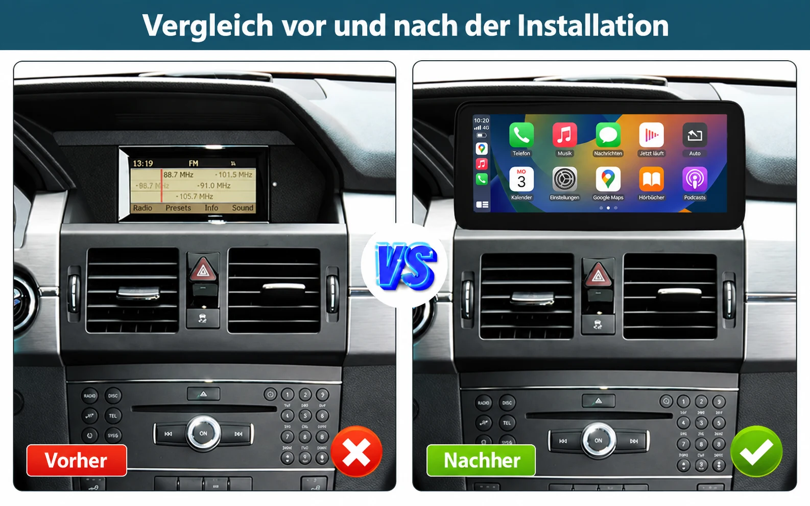 Vergleich vor und nach der Installation