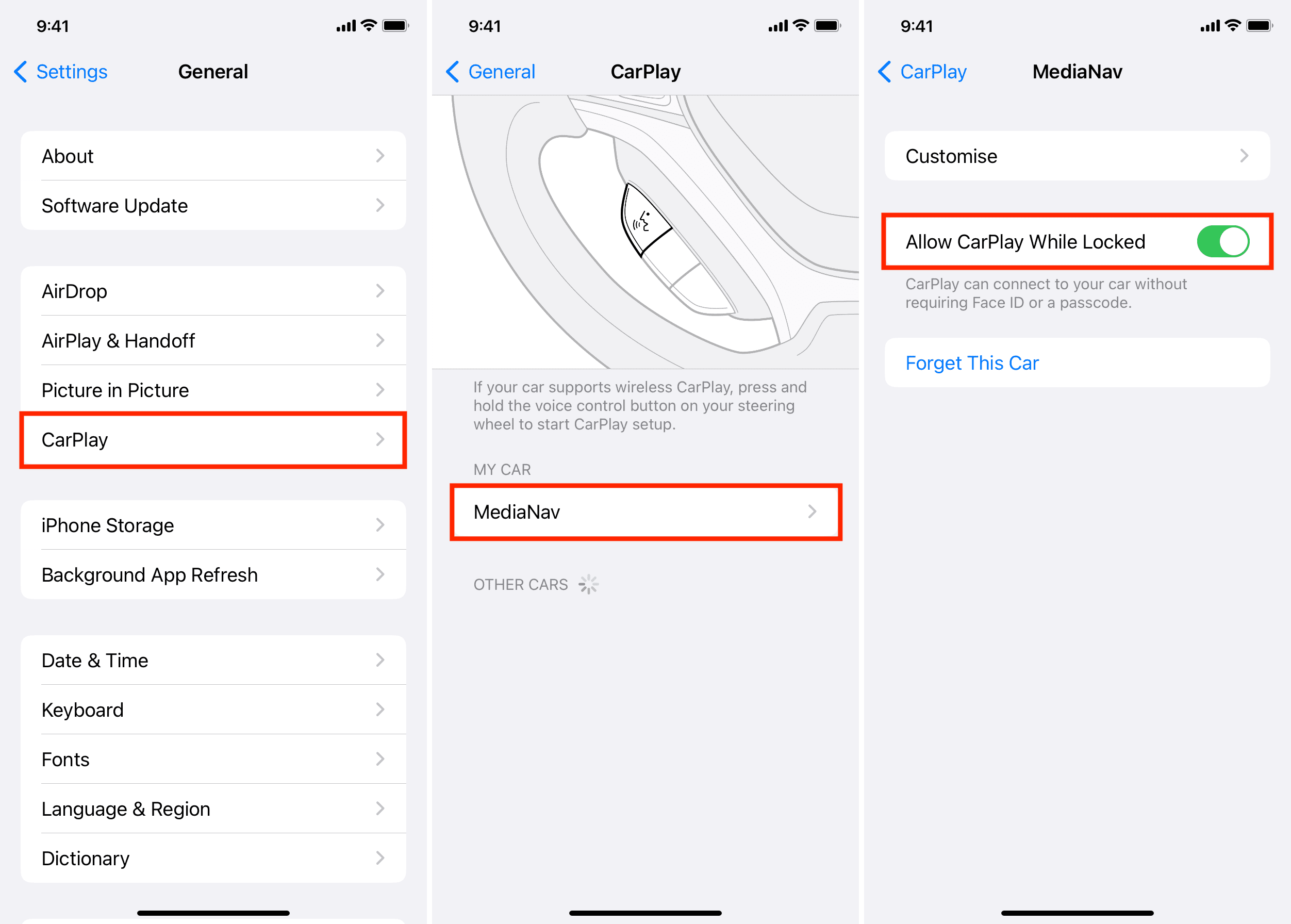 CarPlay aktiviert ist