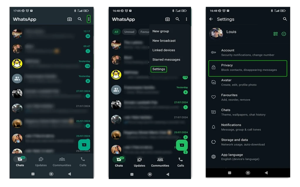 WhatsApp-Einstellungen > Konto > Datenschutz > Bildschirmsperre