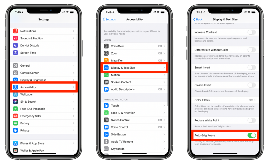Deaktivieren Sie die automatische Helligkeit auf dem iPhone