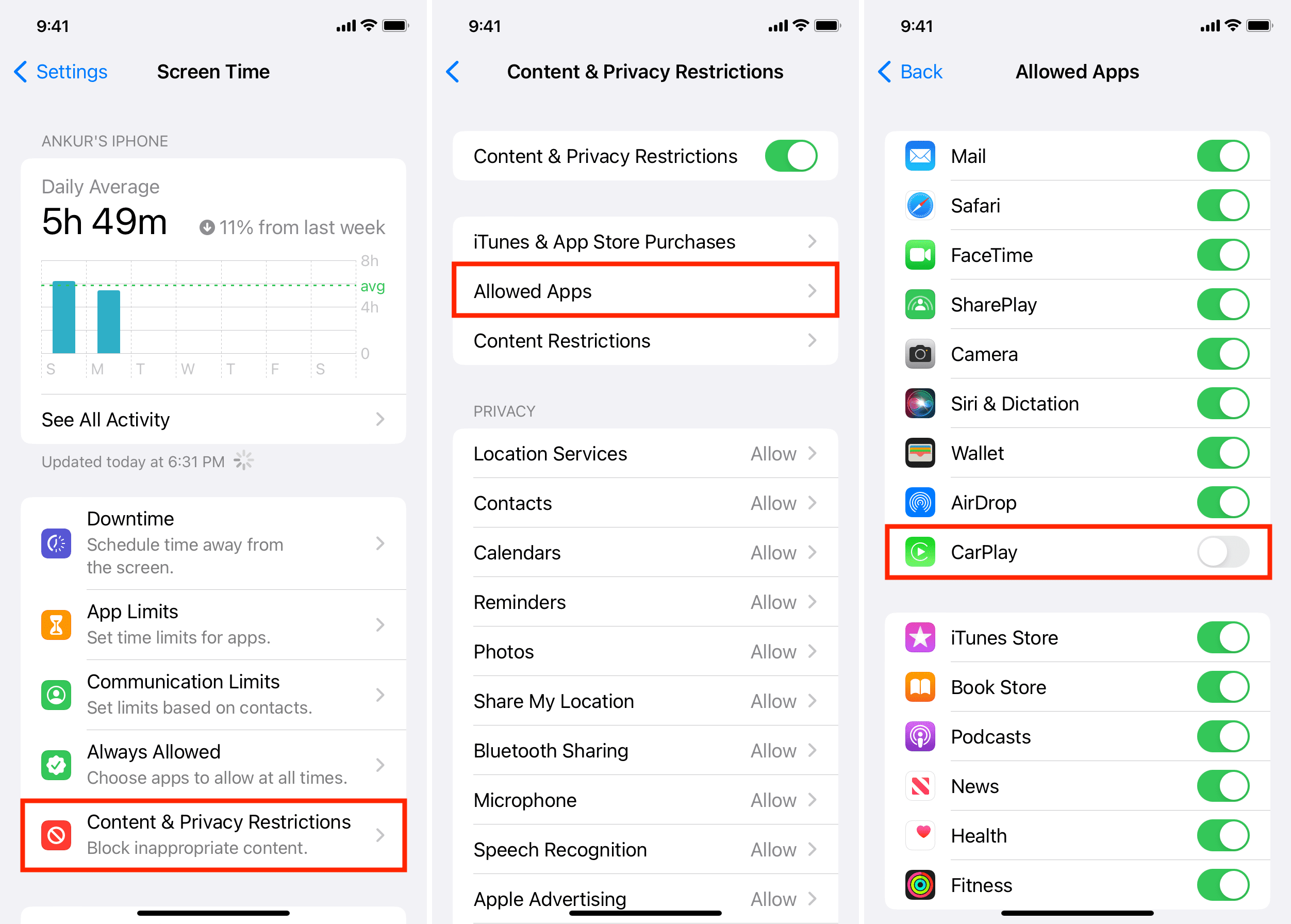 Schalten Sie Apple CarPlay aus