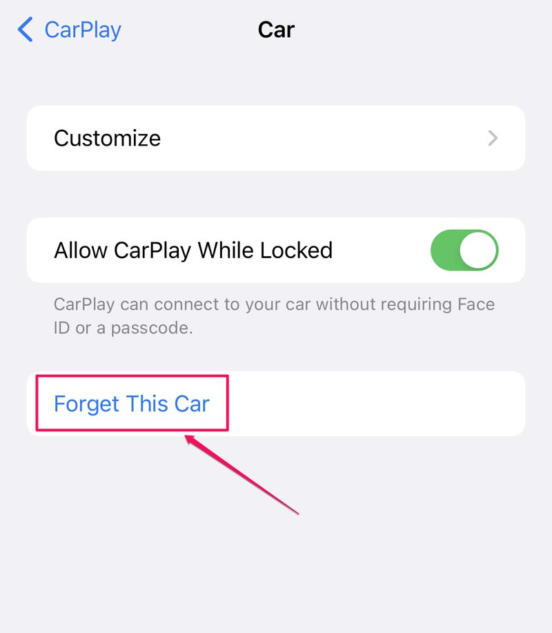 CarPlay vergiss dieses Auto