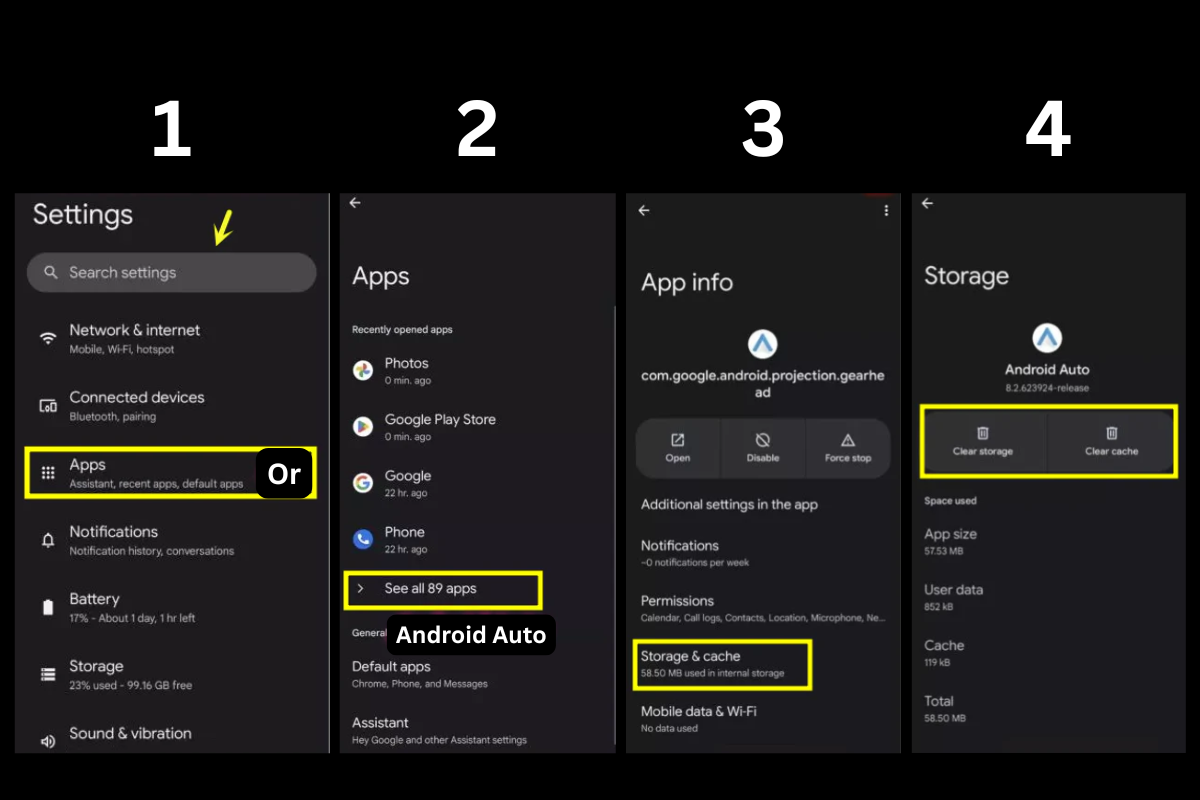 Schritte zum Löschen des Android Auto-Cache