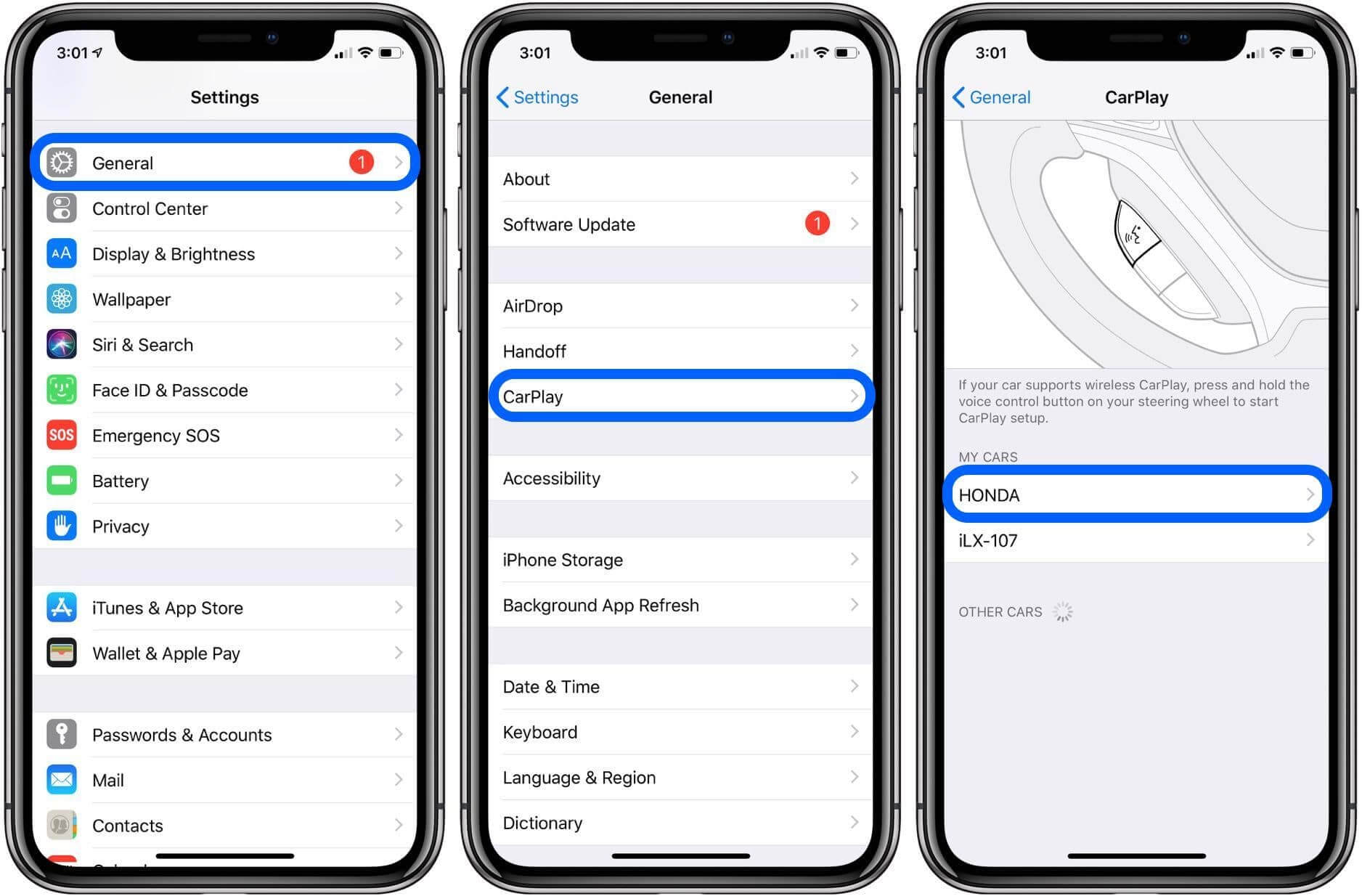 „Einstellungen“ > „Allgemein“ > „CarPlay“