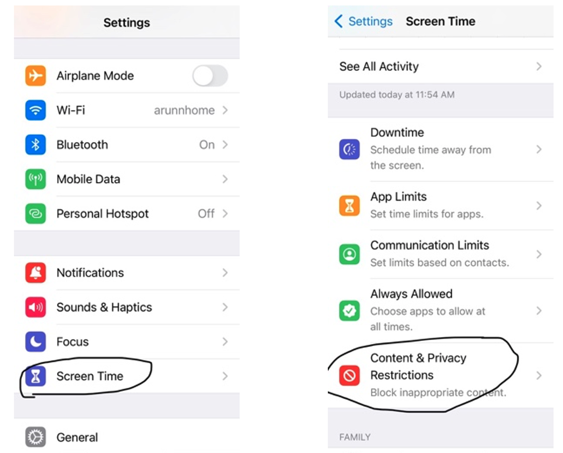 iPhone-Einstellungen > Bildschirmzeit > Inhalts- und Datenschutzbeschränkungen
