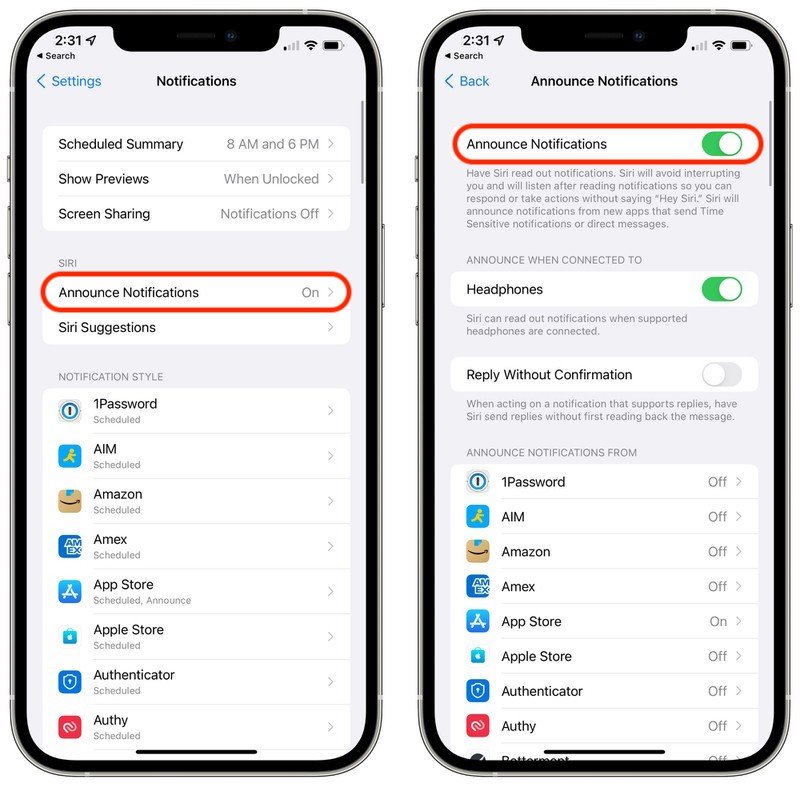 Siri-Ankündigungsbenachrichtigung