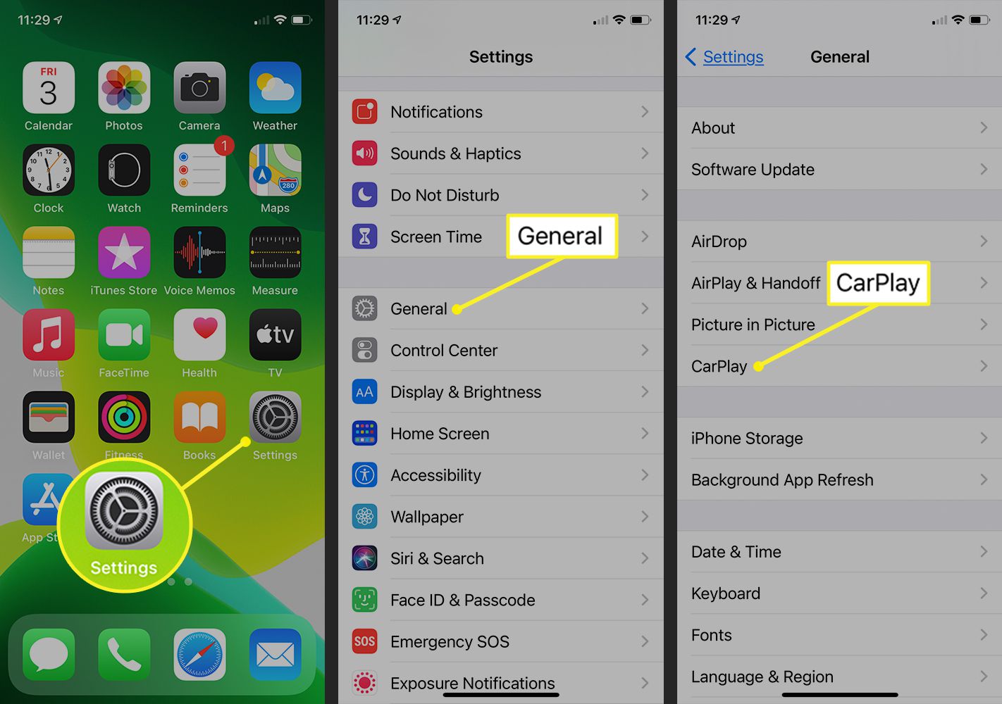 „Einstellungen“ > „Allgemein“ > „CarPlay“